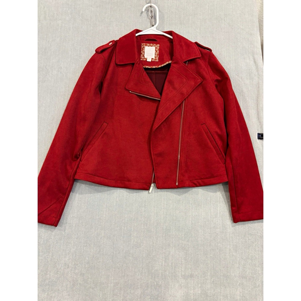 LC Lauren Conrad Women's Red Moto Biker Jacket Full Zip Lined Size M